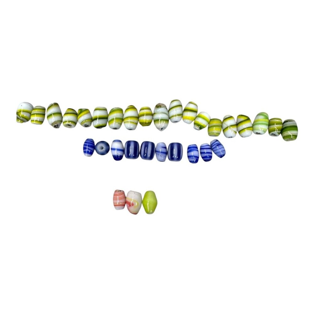 Big Lot of Handcrafted Lampwork Glass Beads Unique Striped Artisan Jewelry Craft